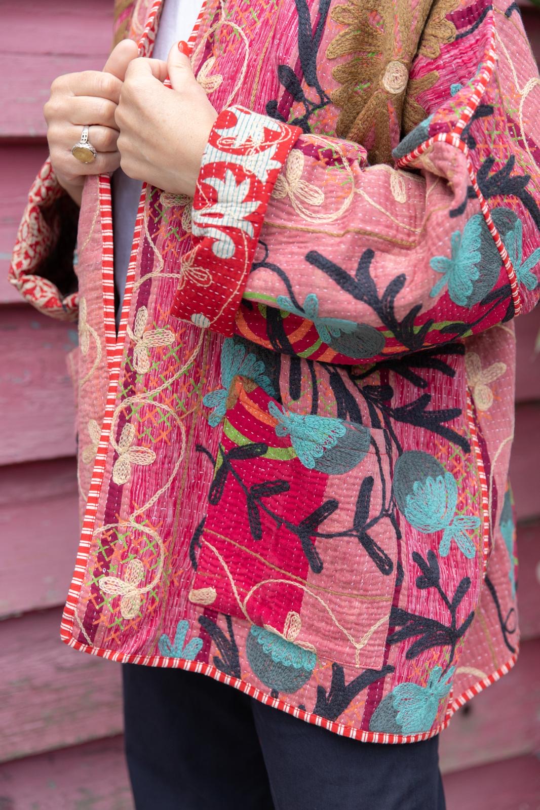 Old kantha embroidery reversible jacket