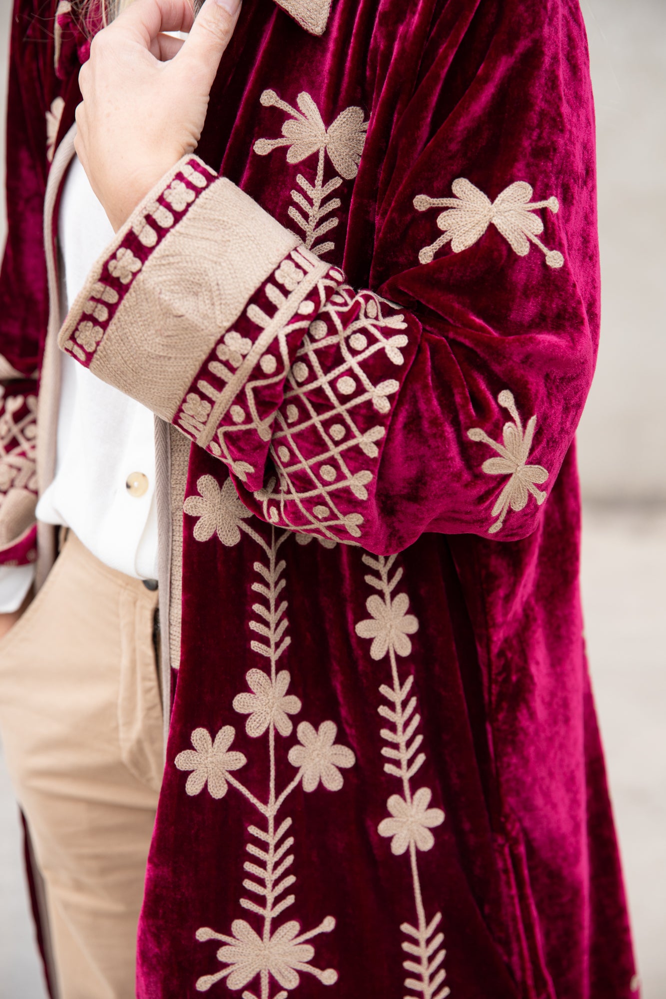Silk velvet embroidered kimono