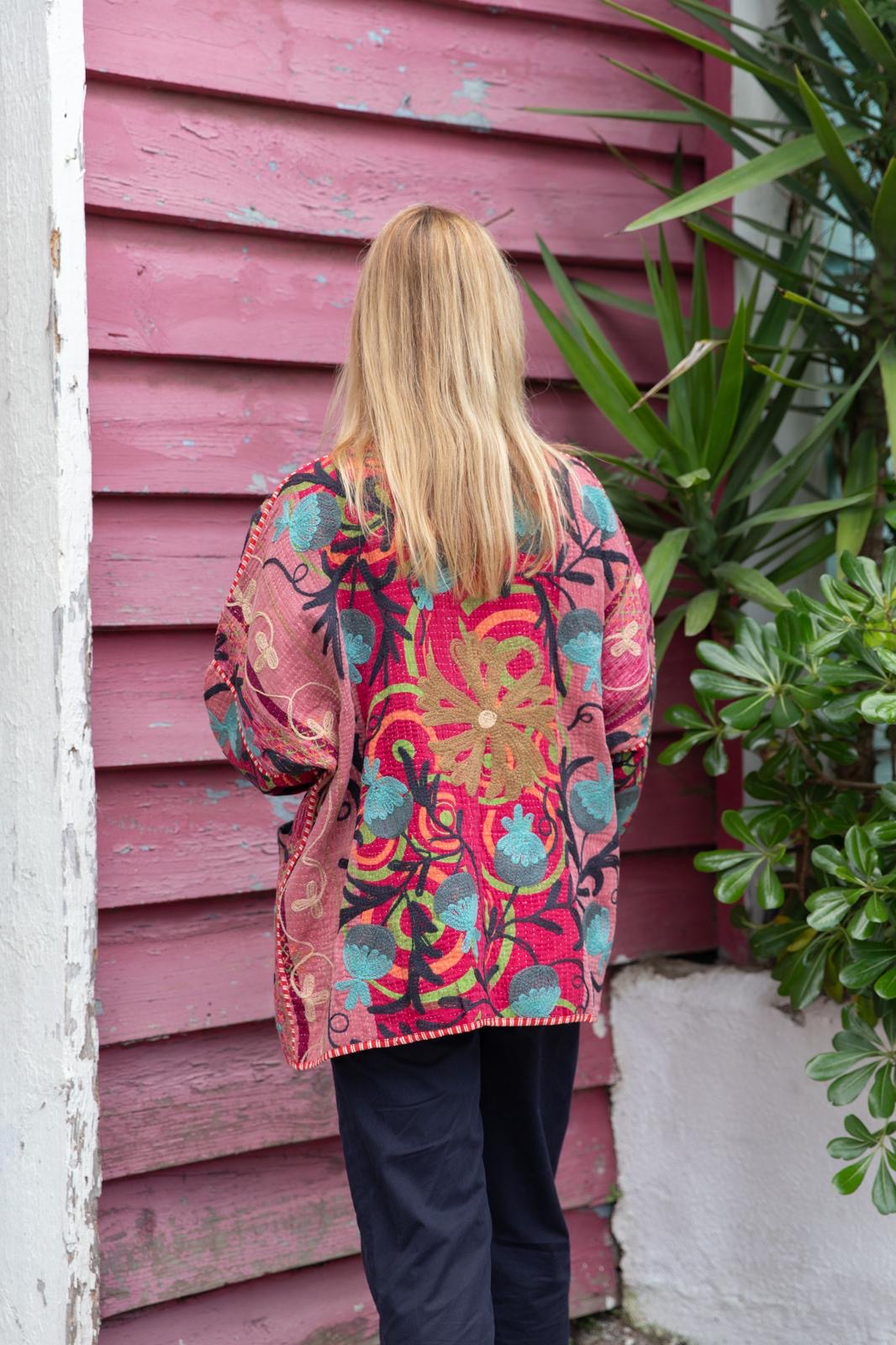 Old kantha embroidery reversible jacket