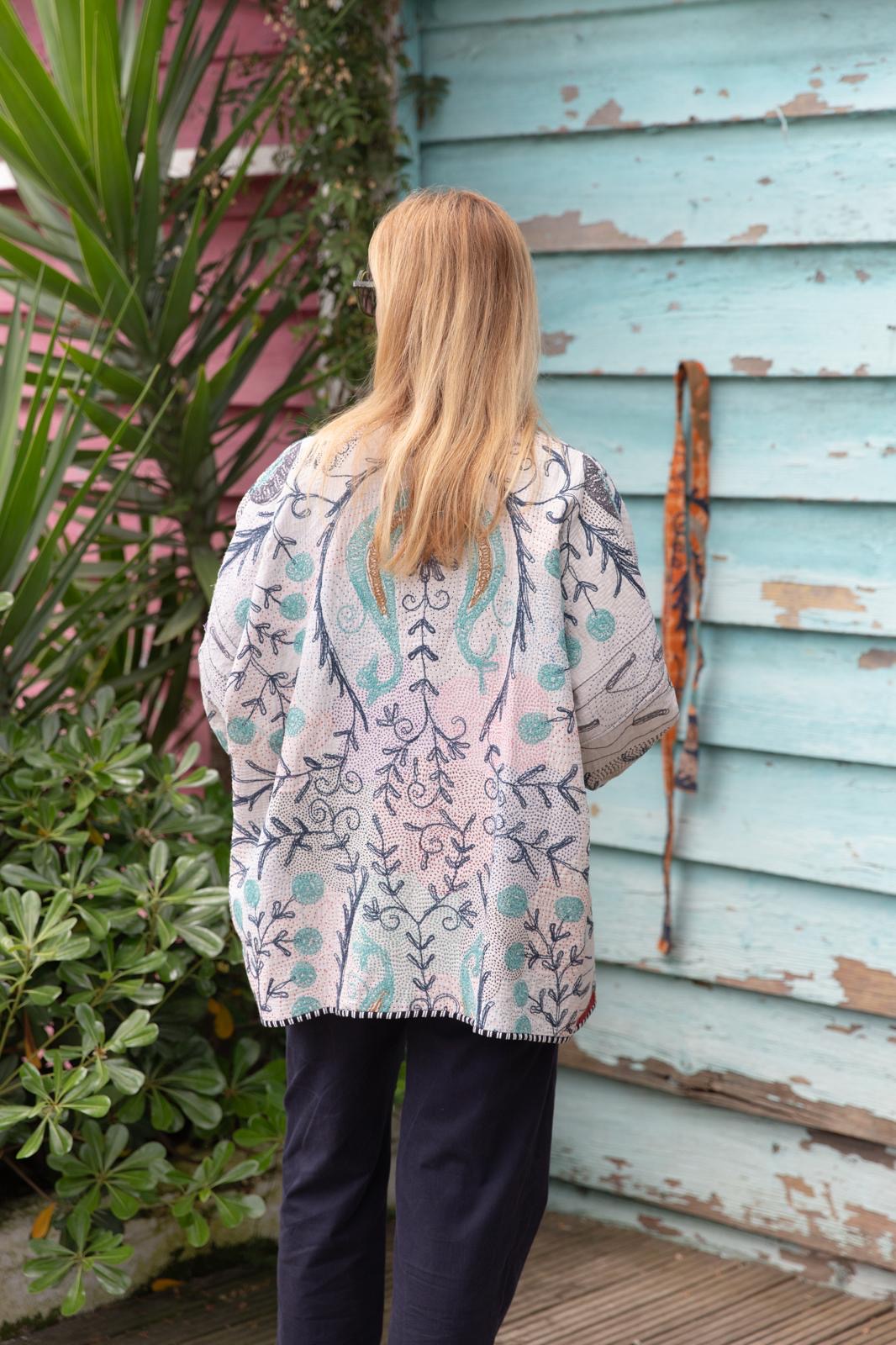 Old kantha embroidery reversible jacket