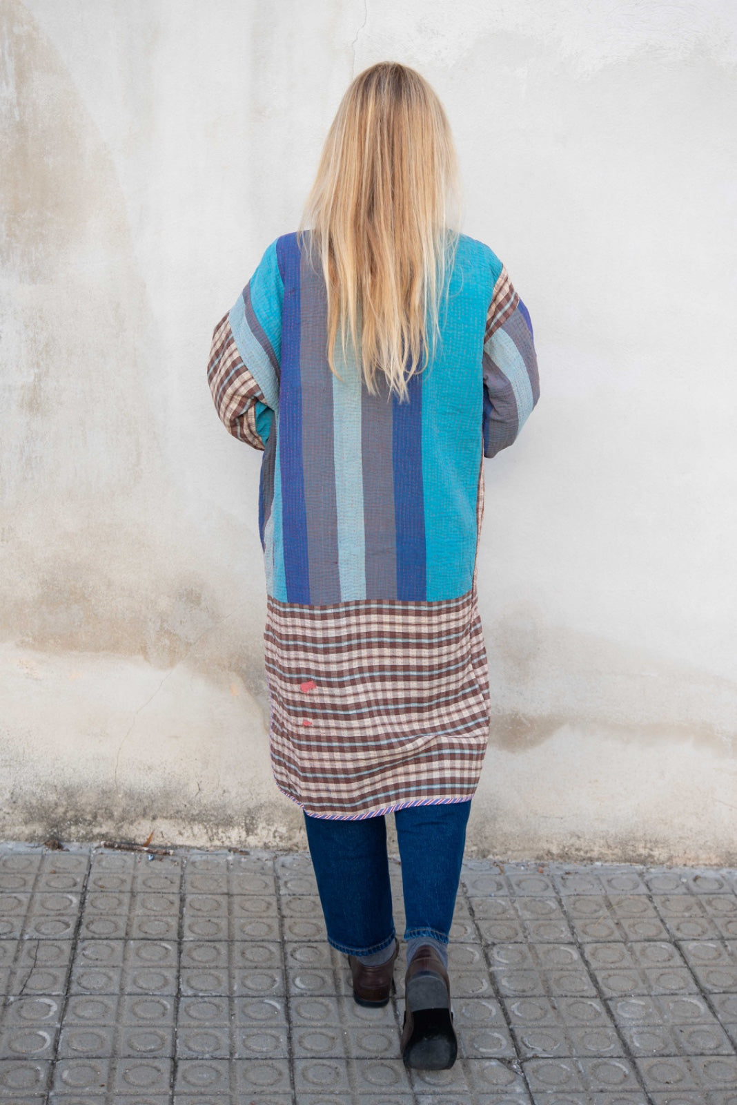 Reversible old kantha Kimono