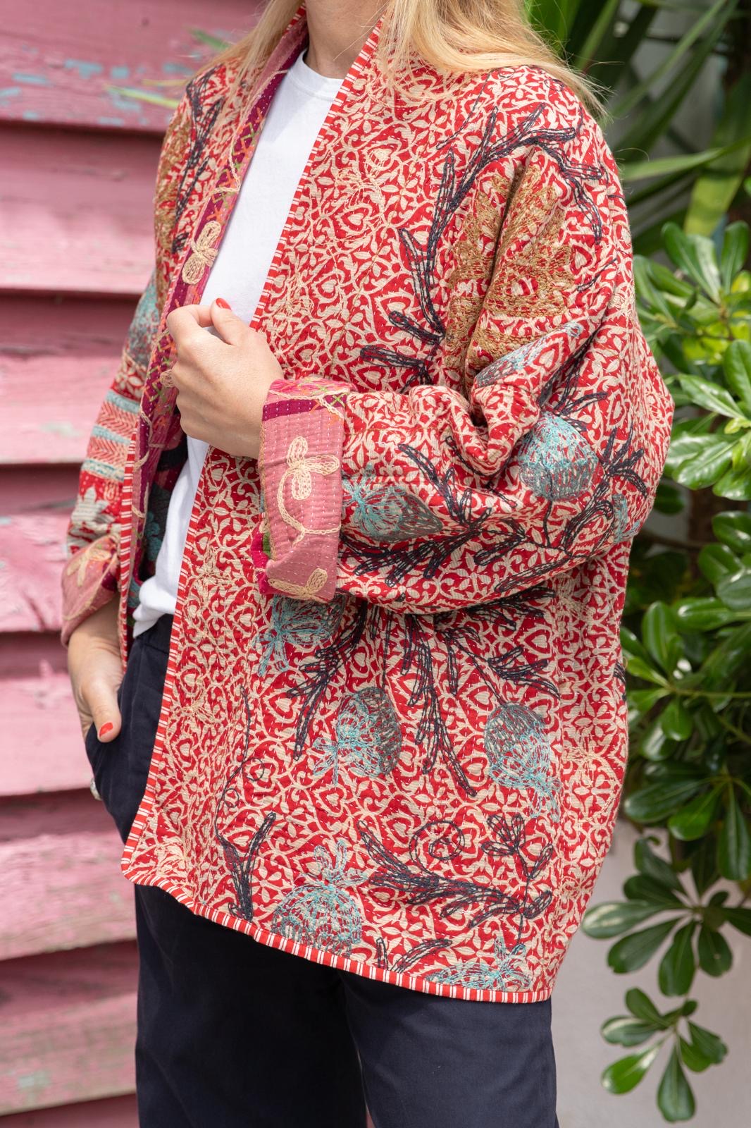 Old kantha embroidery reversible jacket