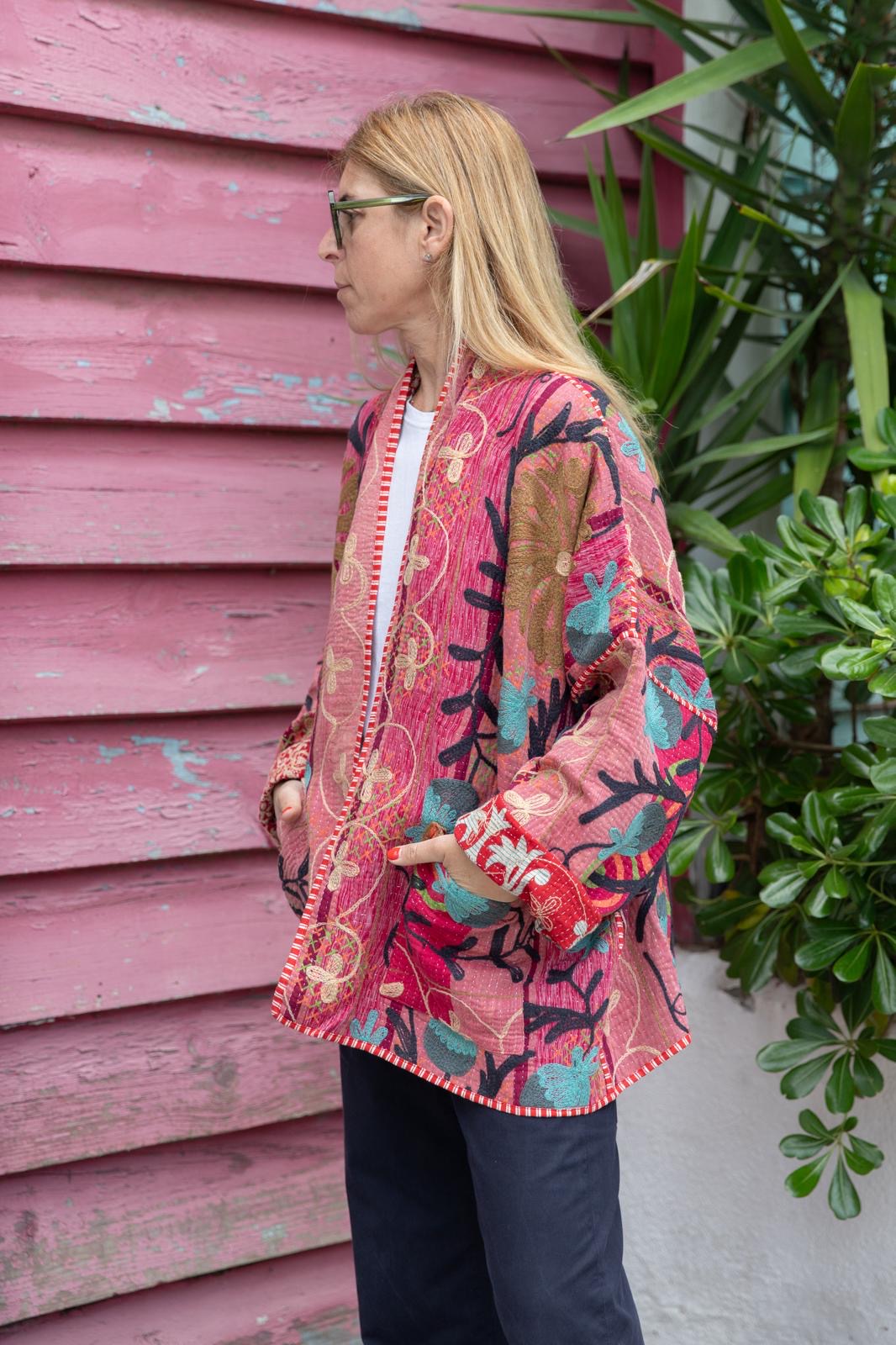Old kantha embroidery reversible jacket