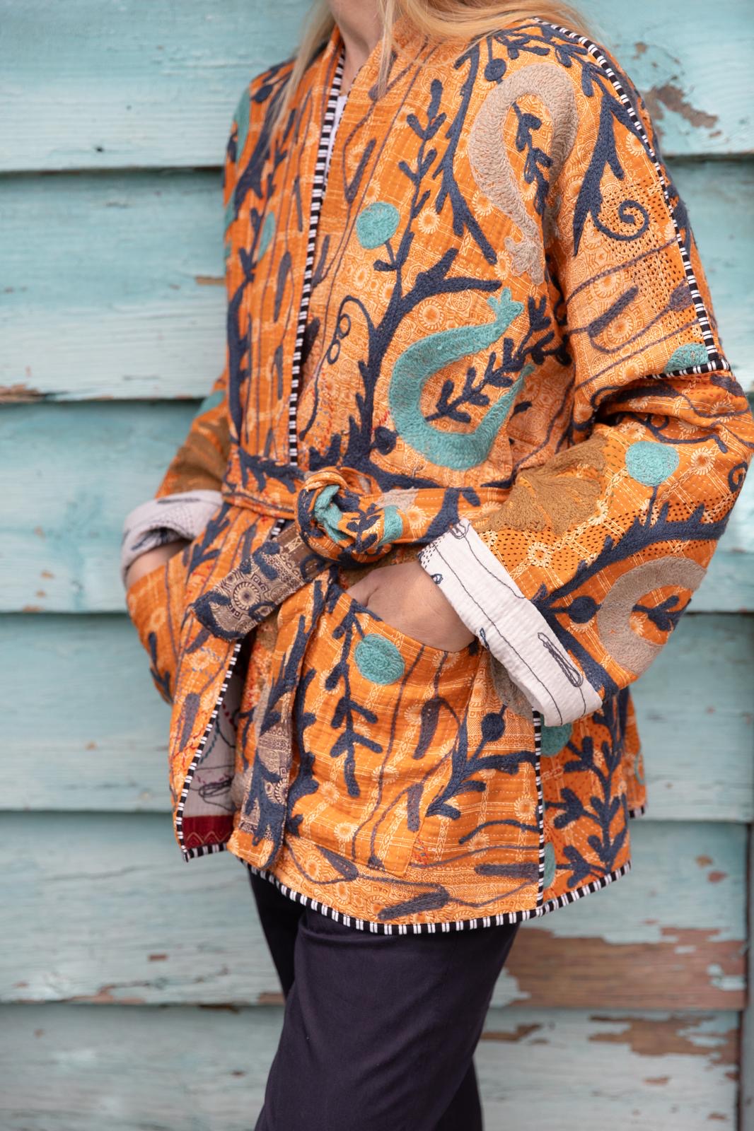 Old kantha embroidery reversible jacket