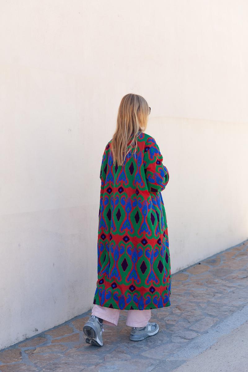 Red Capri cotton embroidered ikat kimono