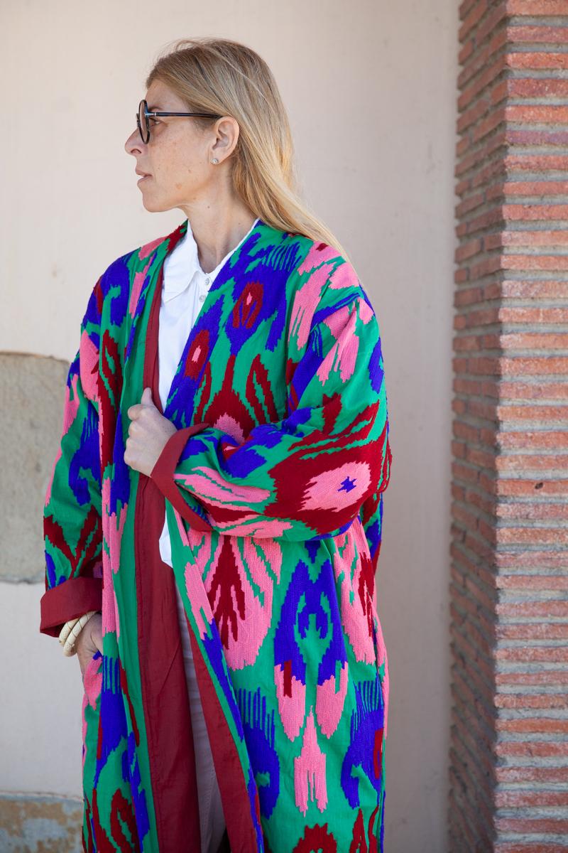 Pink Capri cotton embroidered ikat kimono
