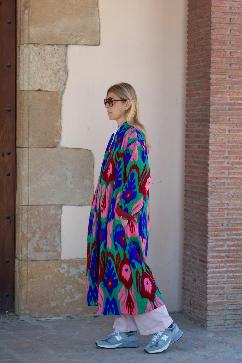 Pink Capri cotton embroidered ikat kimono