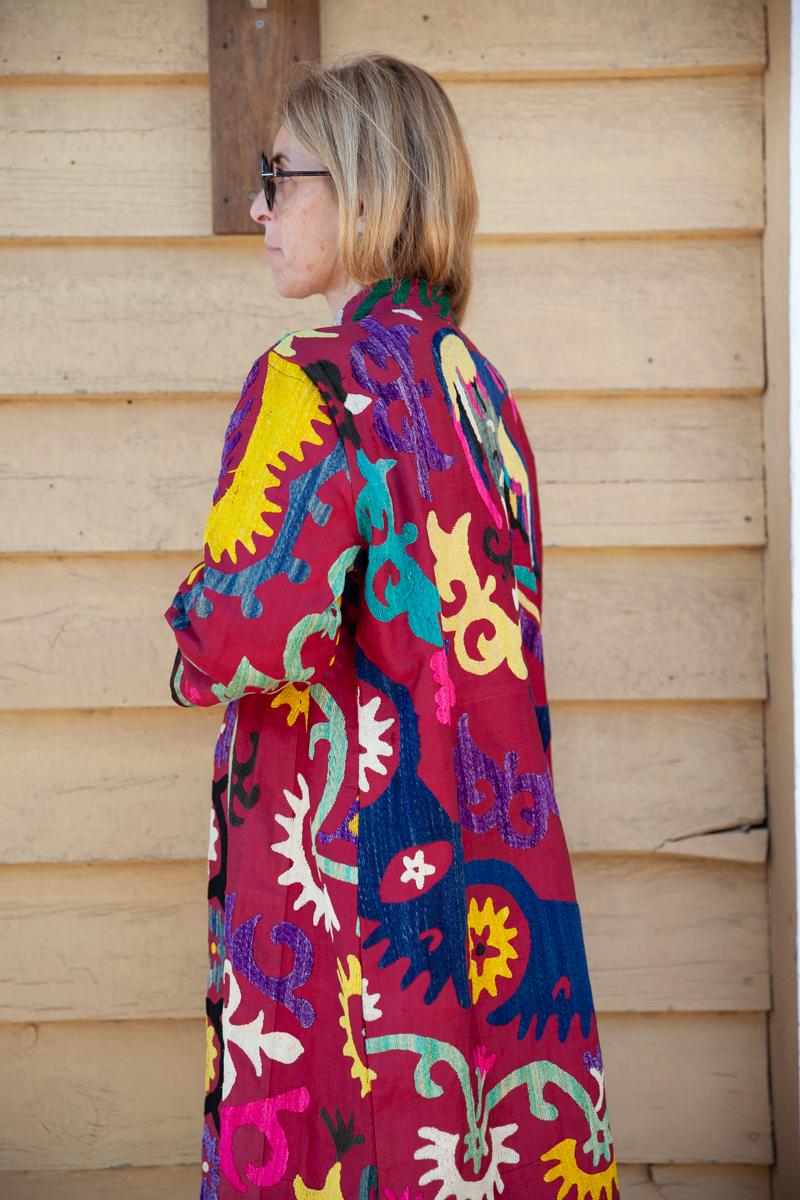 Long red Suzani kimono