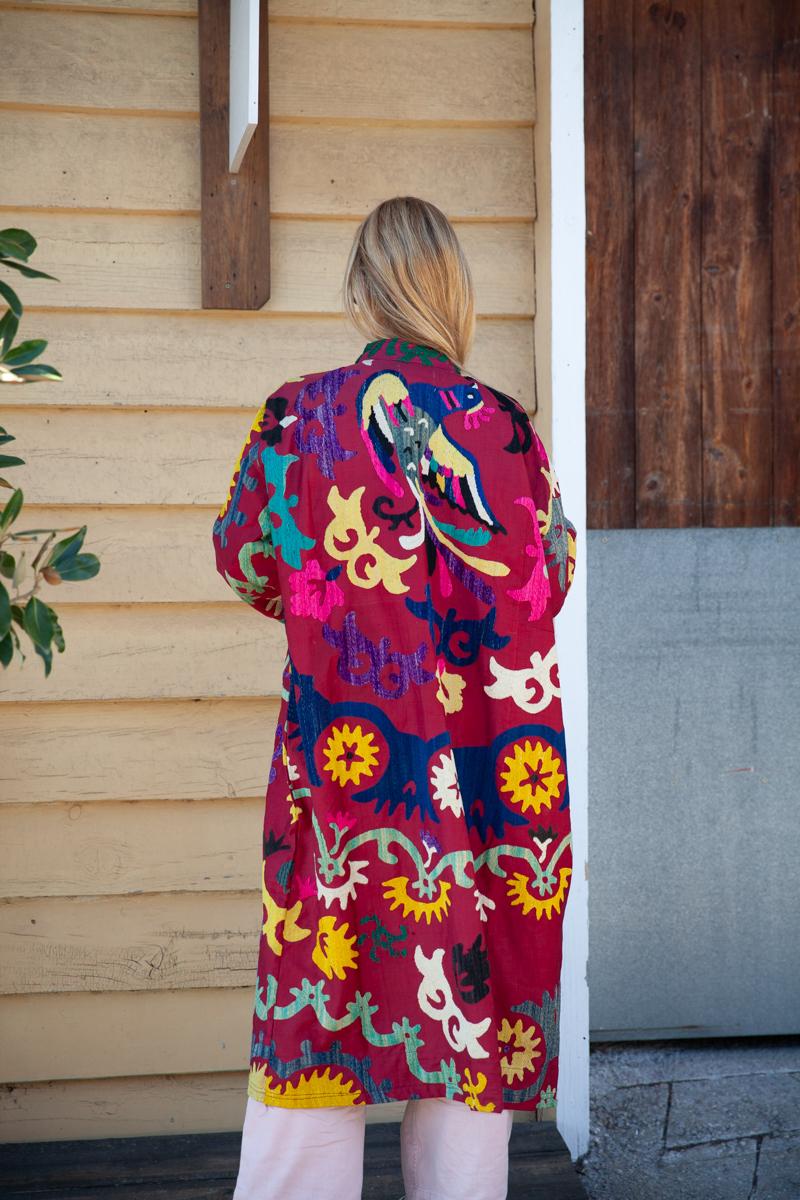 Long red Suzani kimono