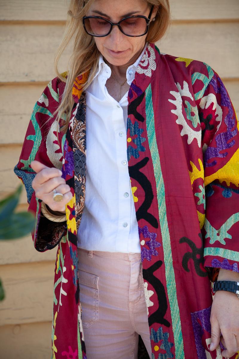 Long red Suzani kimono