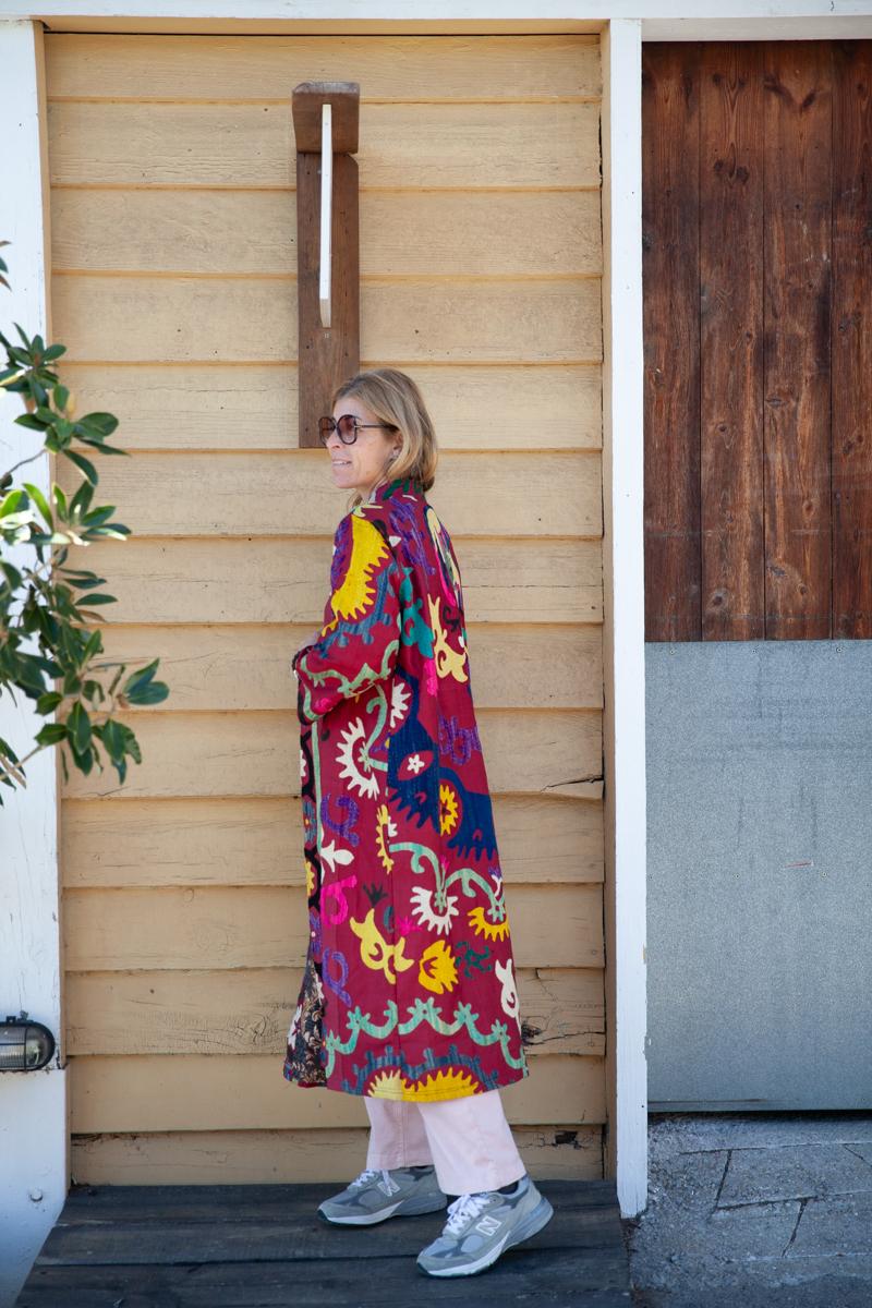 Long red Suzani kimono
