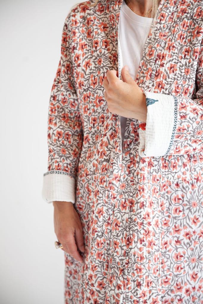 Block print reversible kimono