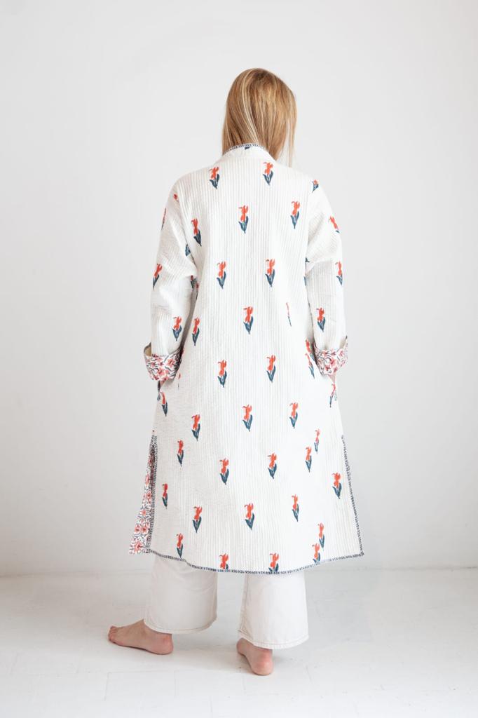 Block print reversible kimono