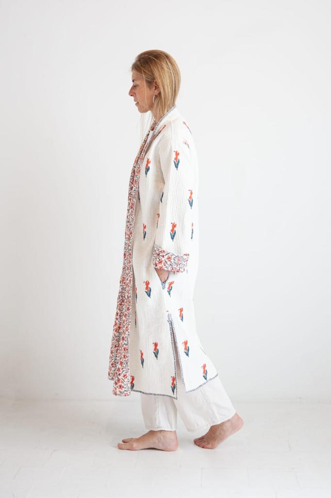 Block print reversible kimono