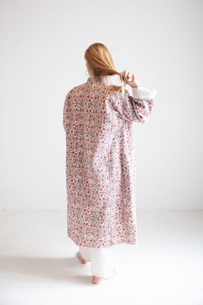 Block print reversible kimono