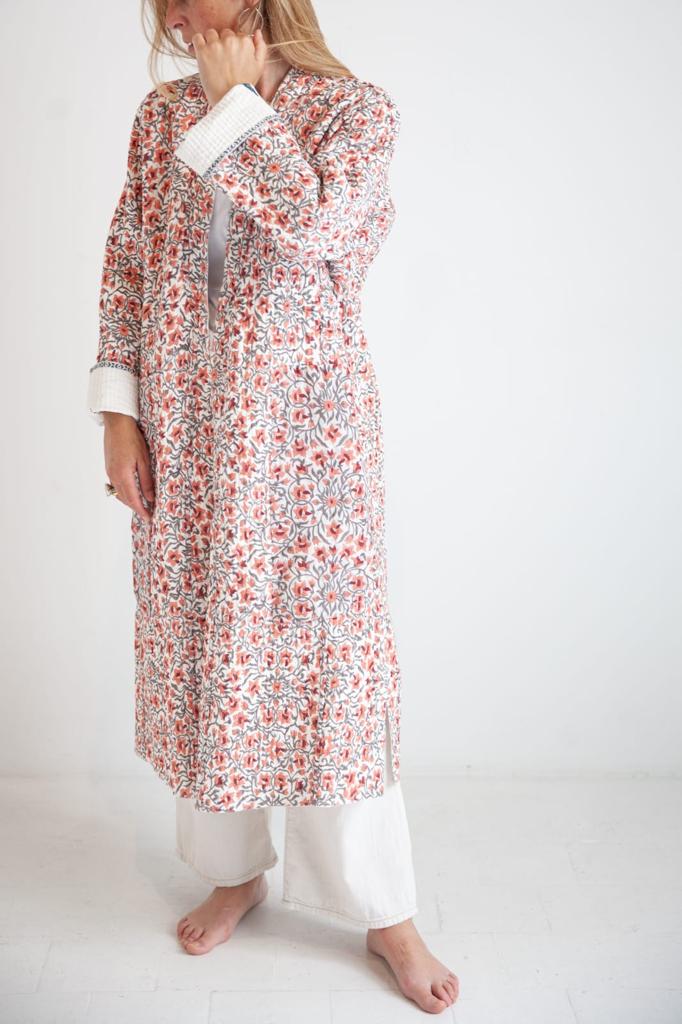 Block print reversible kimono