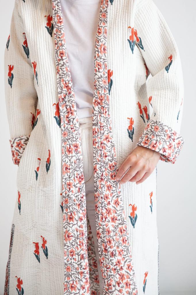 Block print reversible kimono