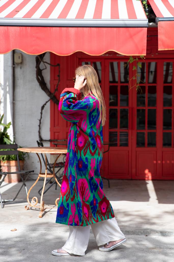 Capri cotton embroidery ikat kimono