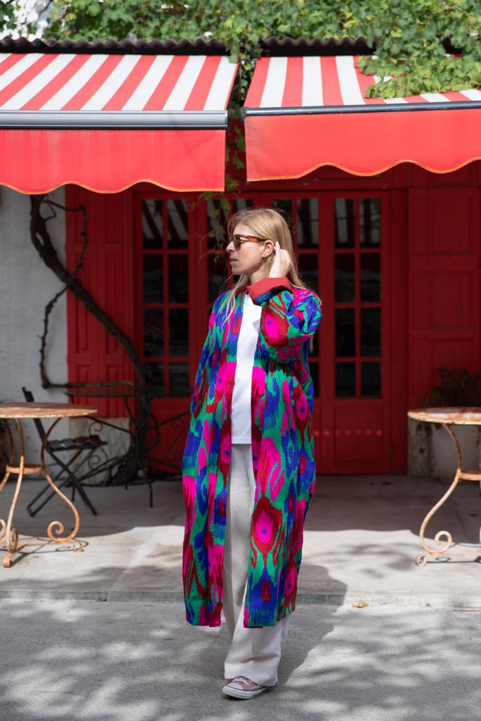 Capri cotton embroidery ikat kimono