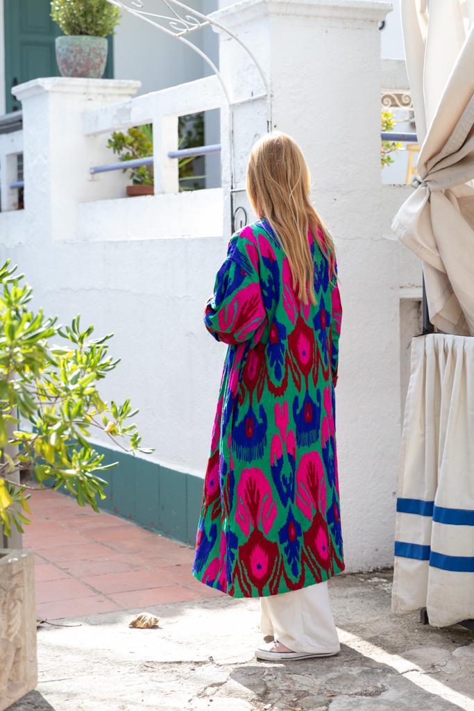 Capri cotton embroidery ikat kimono