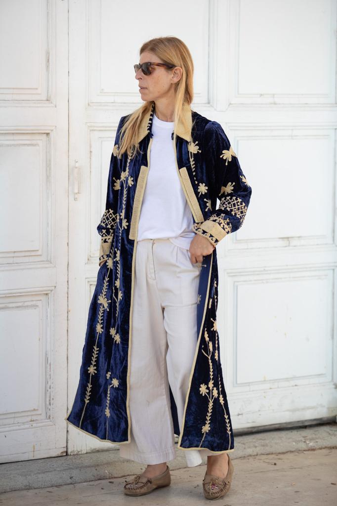 Silk velvet embroidered kimono