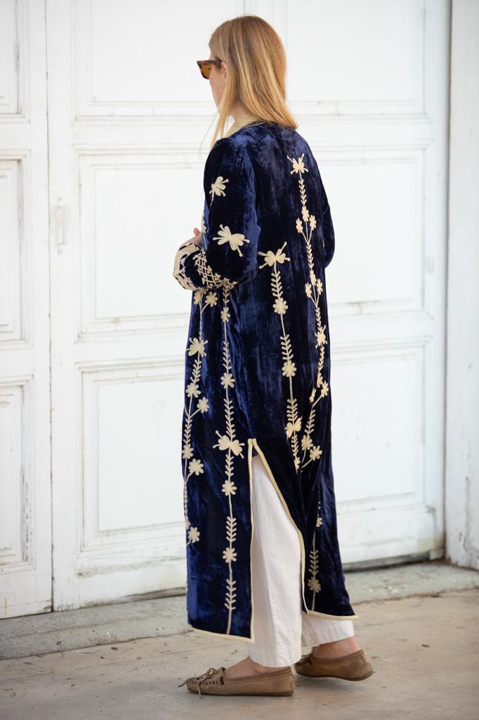 Silk velvet embroidered kimono