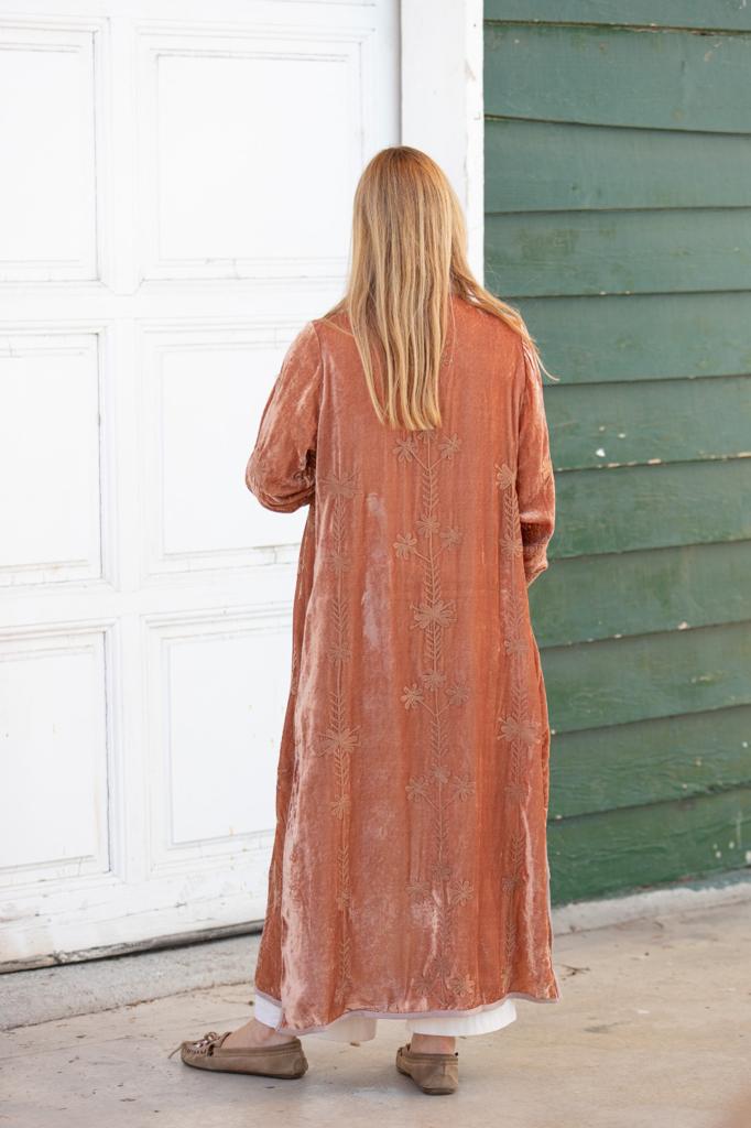 Silk velvet embroidered kimono