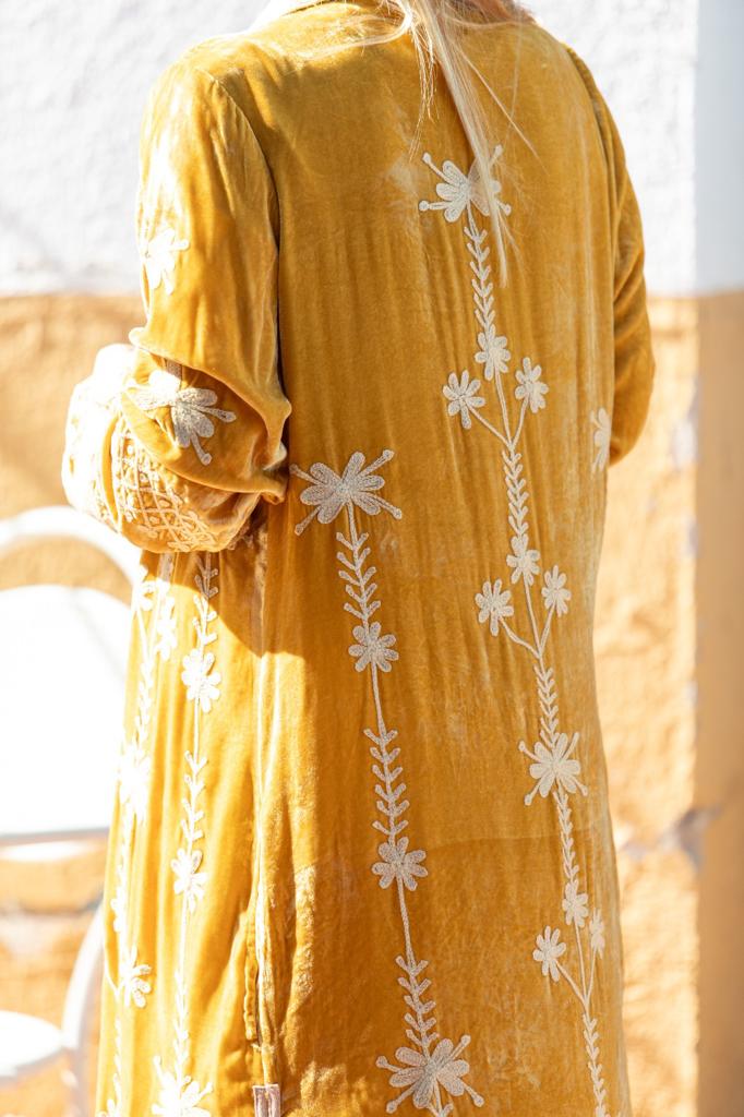 Silk velvet embroidered kimono