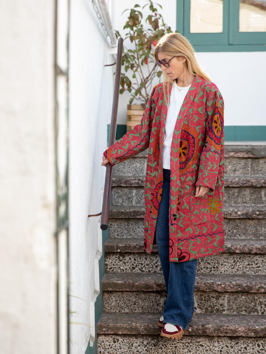 Vintage Kantha Jacket with Suzani embroidery