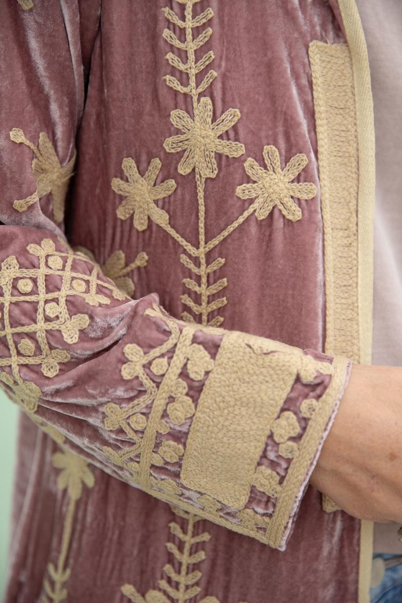 Silk velvet embroidered kimono