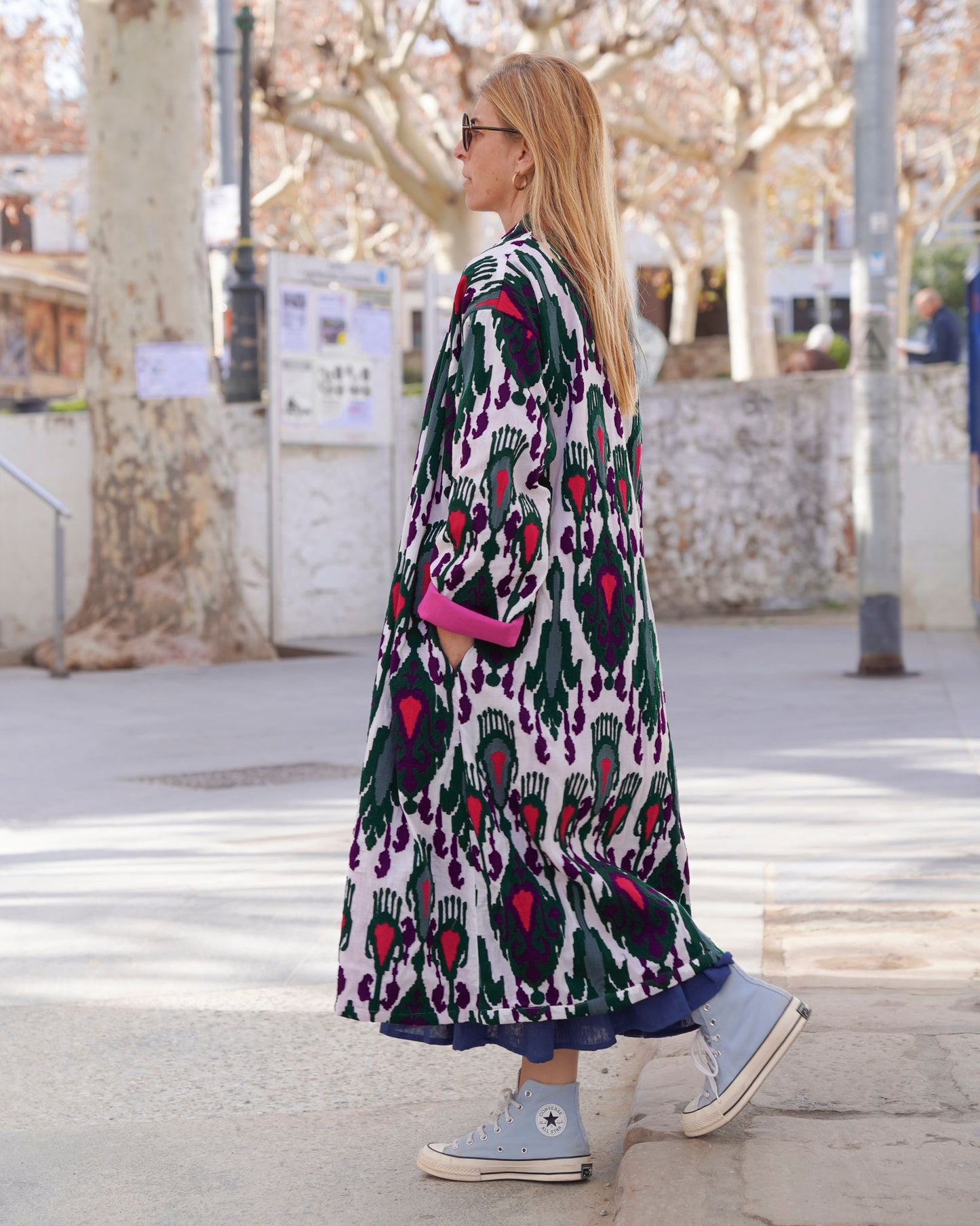 Multi Color Capri cotton embroidered ikat kimono