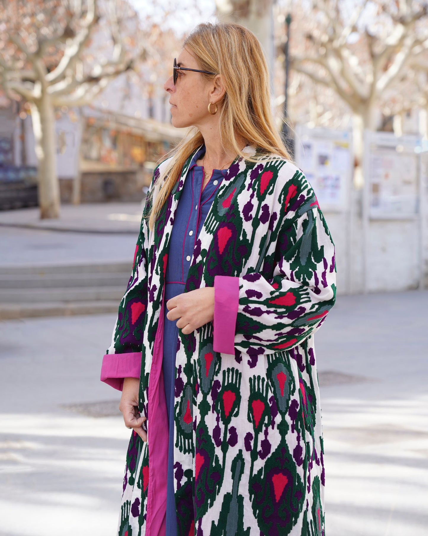 Multi Color Capri cotton embroidered ikat kimono