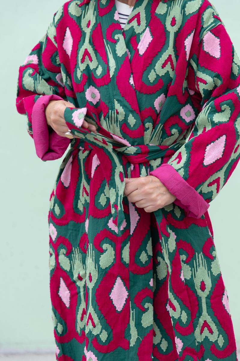 Capri cotton embroidery ikat kimono