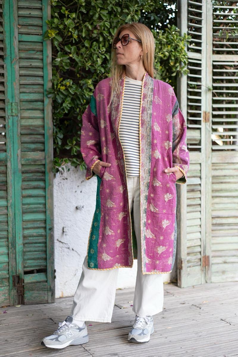 Reversible old kantha Kimono