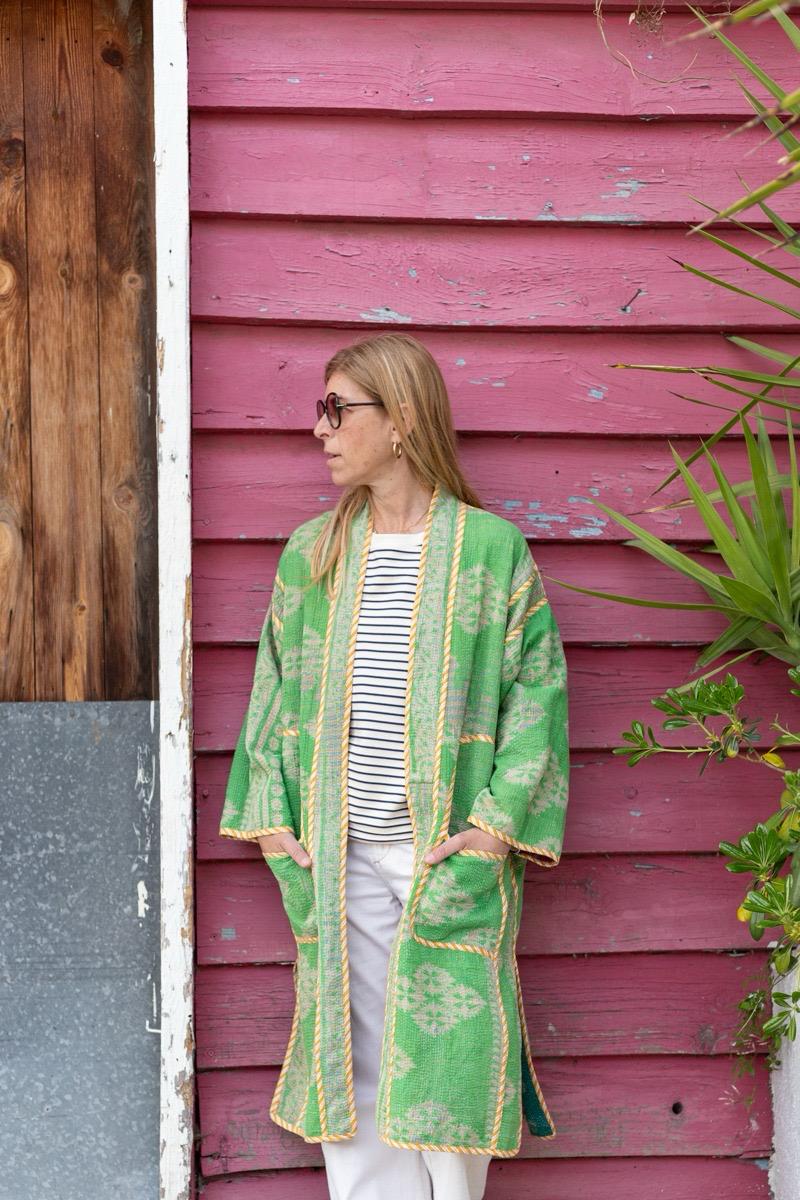 Reversible old kantha Kimono