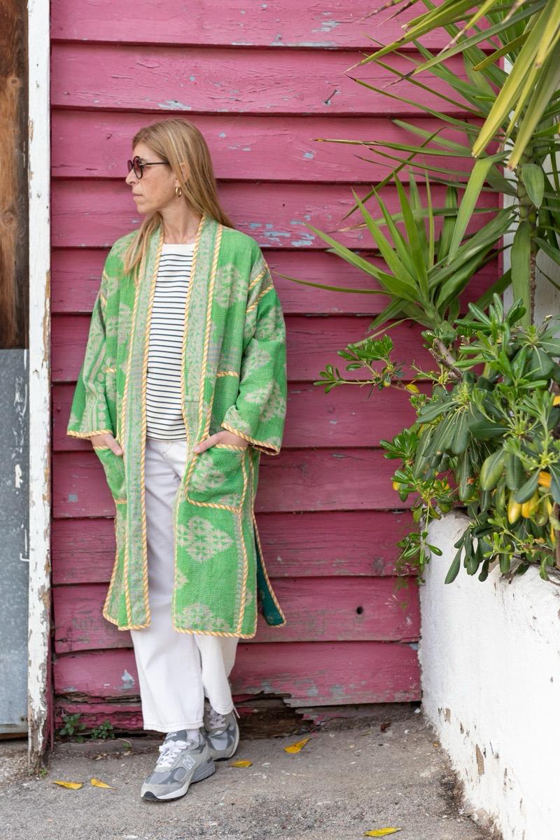 Reversible old kantha Kimono