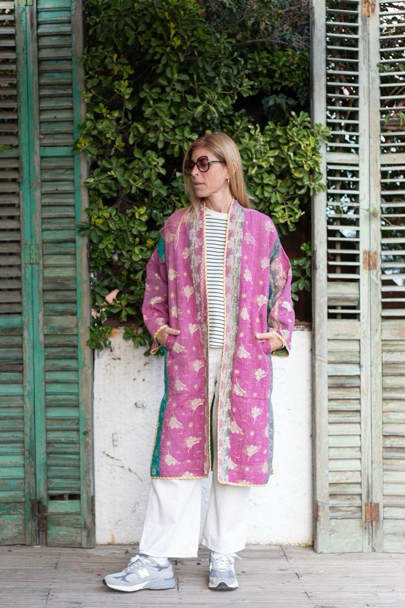 Reversible old kantha Kimono