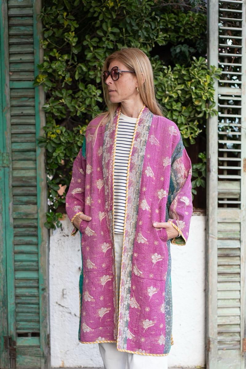 Reversible old kantha Kimono