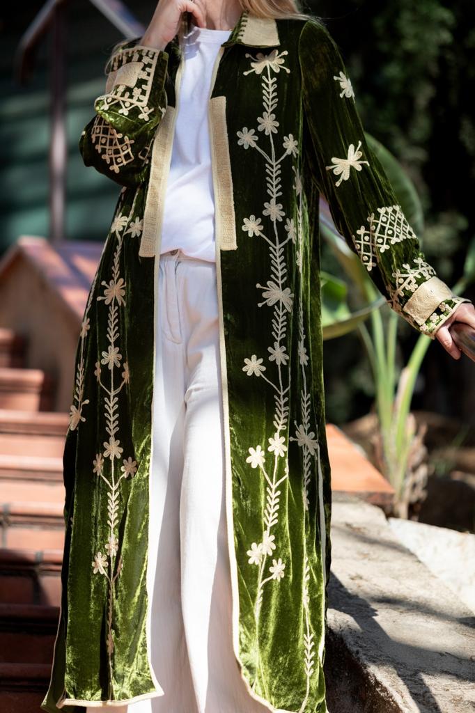 Silk velvet embroidered kimono