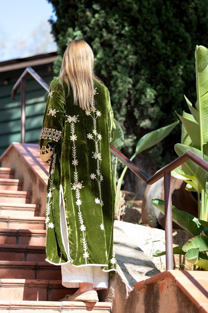 Silk velvet embroidered kimono
