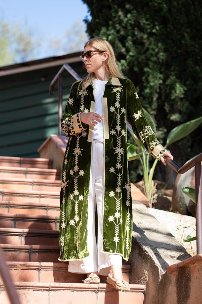 Silk velvet embroidered kimono