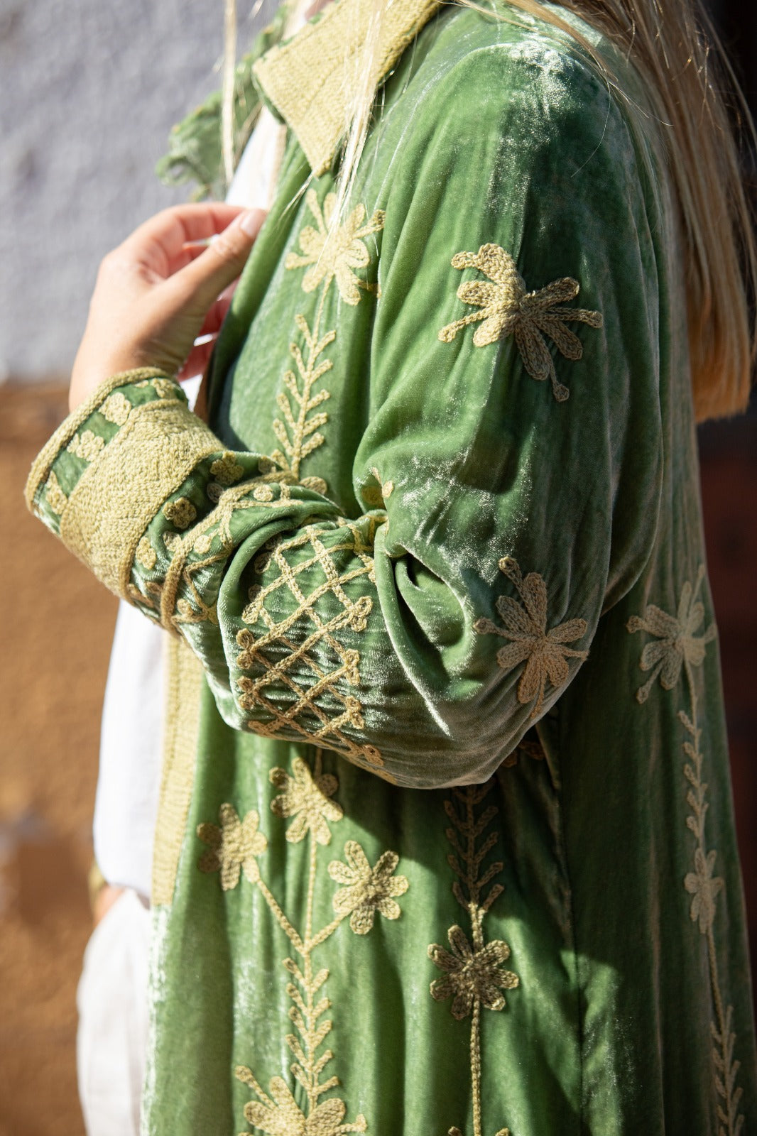 Silk velvet embroidered kimono