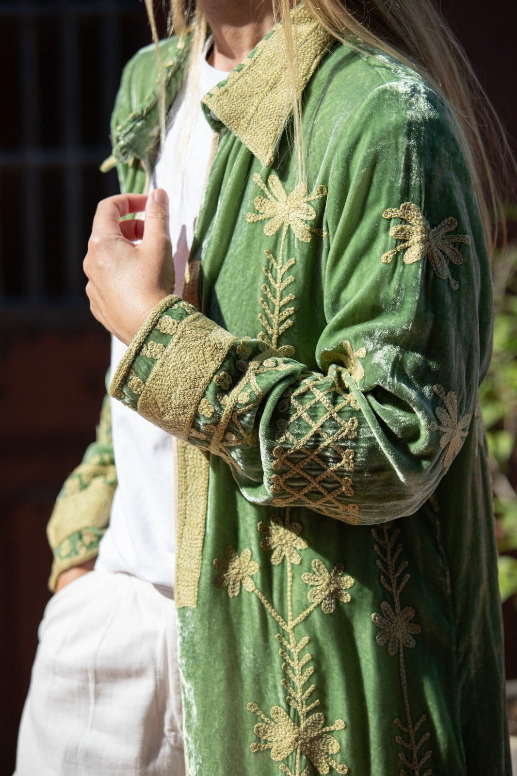 Silk velvet embroidered kimono