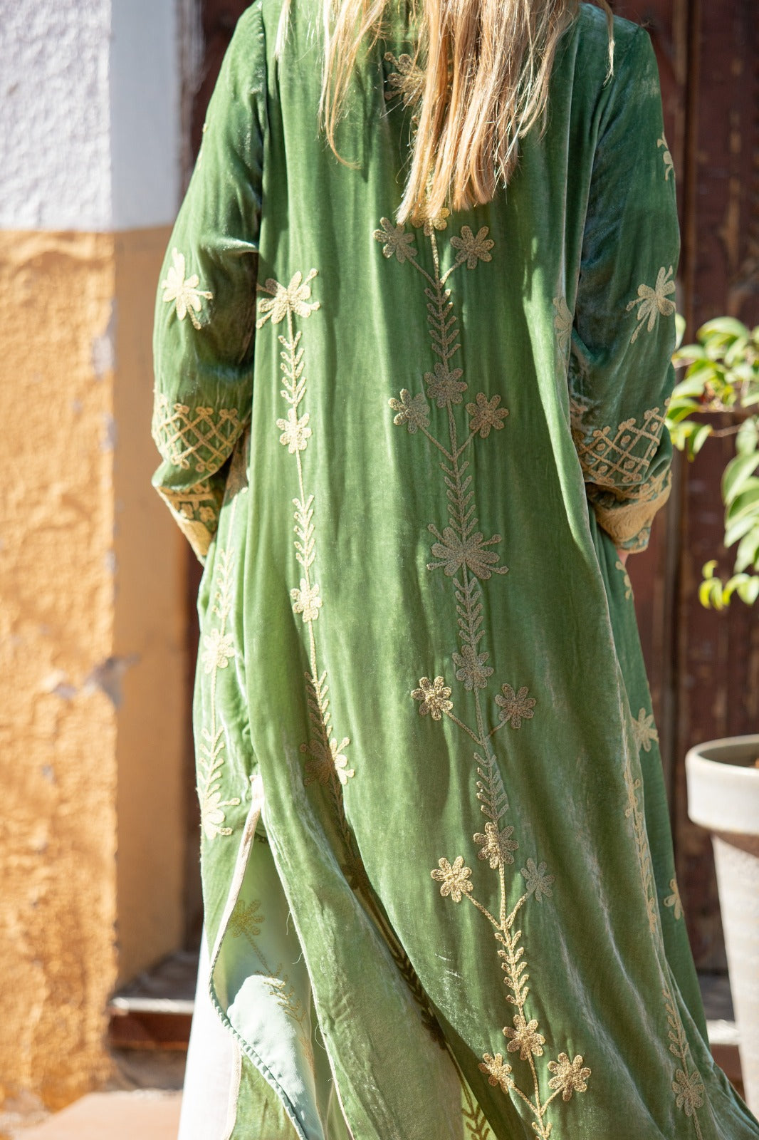 Silk velvet embroidered kimono