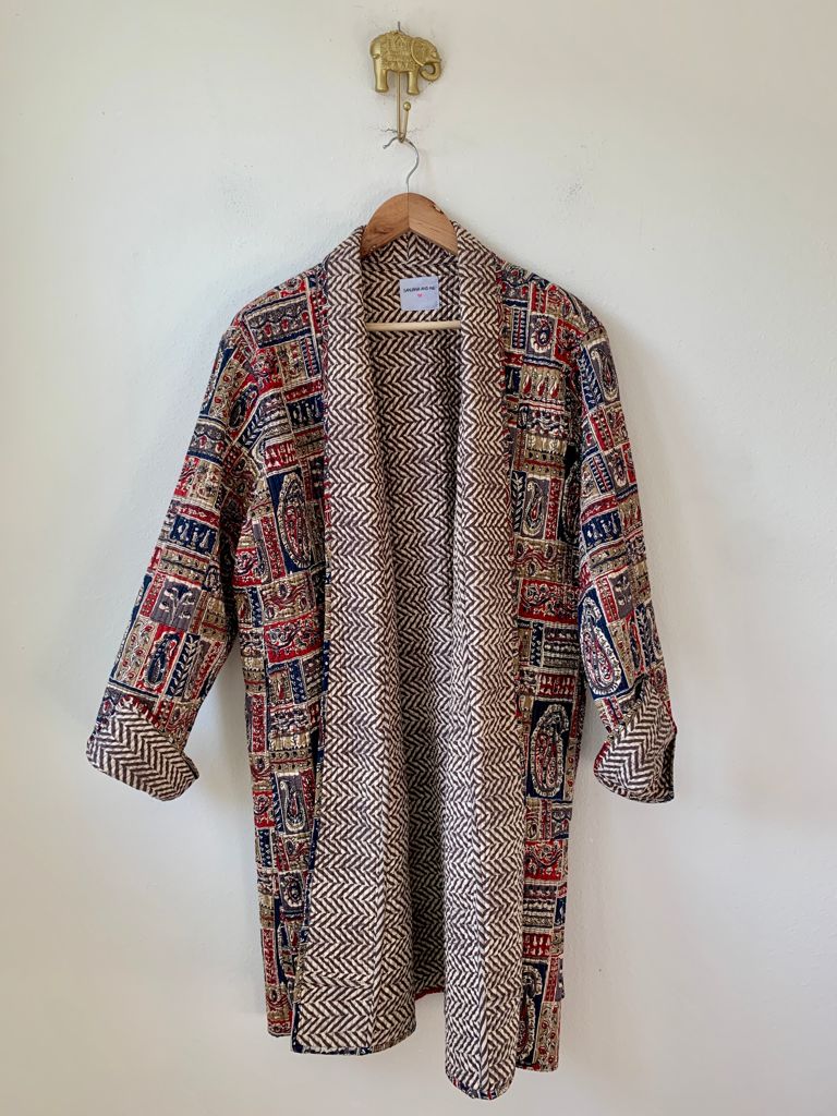 Block Print Quilted Kimono, Long