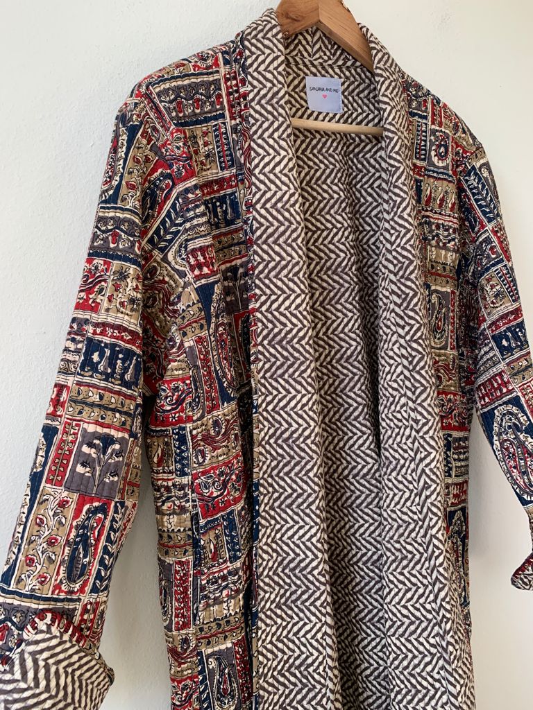 Block Print Quilted Kimono, Long