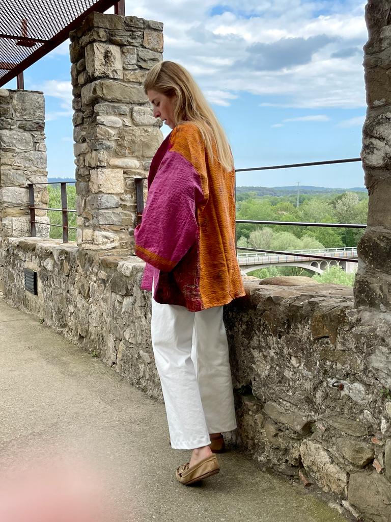 Reversible kimono old kantha silk