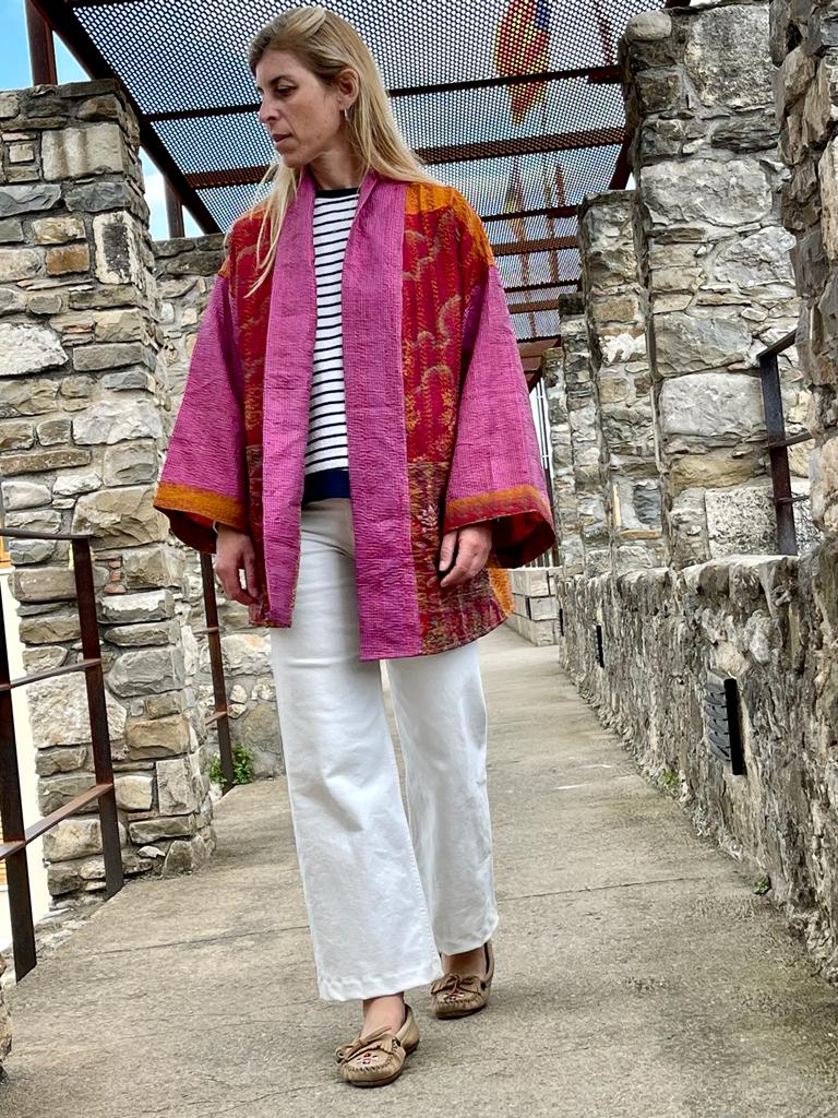 Reversible kimono old kantha silk