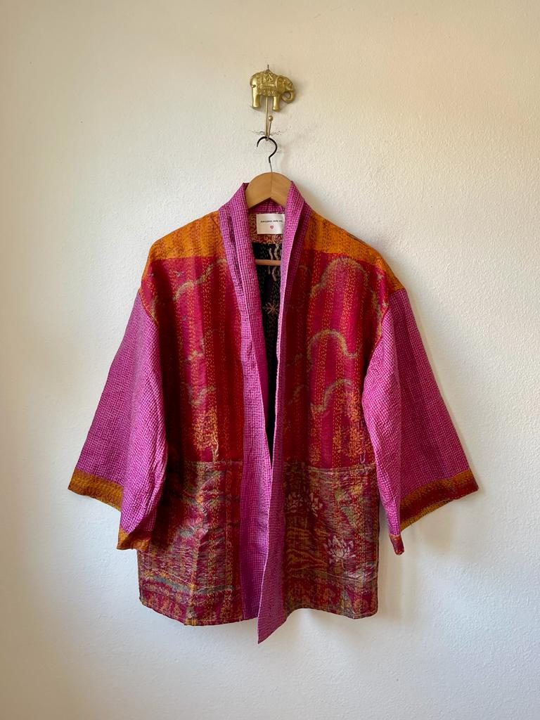 Reversible kimono old kantha silk