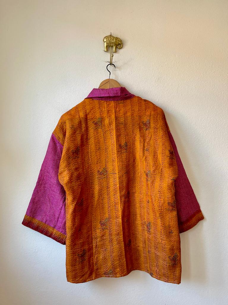 Reversible kimono old kantha silk